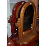 TWO PINE DRESSING TABLE MIRRORS WITH ARCHED MIRROR PLATES