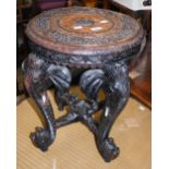 LATE 19TH CENTURY ANGLO-INDIAN OCCASIONAL TABLE WITH CIRCULAR FOLIATE CARVED TOP RAISED ON FOUR