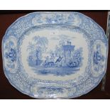 A 19TH CENTURY SCOTTISH BLUE PRINTED TRIUMPHFAL CAR PATTERN MEAT PLATE