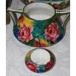 A WEMYSS WARE 'JAZZY' ROSE PATTERN TWIN HANDLED BOWL, THE BASE WITH PAINTED 'WEMYSS 213' IN BLACK,