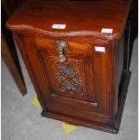 LATE VICTORIAN OAK FUEL BIN WITH HINGED FALL-FRONT AND SHELL CARVED DETAIL