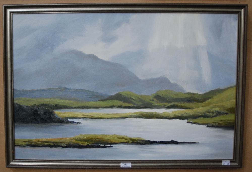 CONTEMPORARY SCOTTISH SCHOOL, LOCH BORRALIE AND FOINAVEN, OIL ON BOARD, INITIALLED 'GPO?' AND