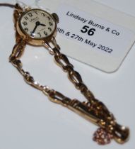 A VINTAGE 9CT GOLD CASED LANCO LADIES WRISTWATCH WITH 9CT GOLD BRACELET STRAP, GROSS WEIGHT 12.