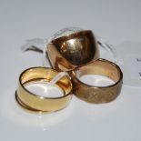 TWO 9CT GOLD RINGS, 13.3GRAMS, AND TWO 18CT GOLD RINGS, 6.3GRAMS