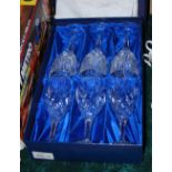 BOXED SET OF SIX GLENEAGLES CRYSTAL WINE GOBLETS