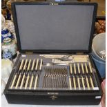 A CASED PART CANTEEN AND A GROUP OF ASSORTED CUTLERY AND FLATWARE