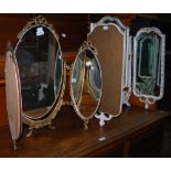 TWO TRIPLE PLATE DRESSING TABLE MIRRORS, ONE GILT THE OTHER WHITE