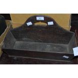 19TH CENTURY OAK CUTLERY TRAY WITH KIDNEY SHAPED CUT OUT HANDLE