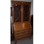 EDWARDIAN MAHOGANY AND SATINWOOD BANDED BUREAU BOOKCASE