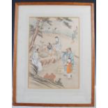 A PAIR OF CHINESE WATERCOLOURS ON SILK, LATE QING DYNASTY, ONE DEPICTING FIGURES PLAYING THE GAME OF