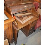 A LATE 19TH / EARLY 20TH CENTURY ROLL-TOP DESK WITH SERPENTINE TAMBOR ACTION