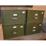 FOUR MID 20TH CENTURY GREEN COLOURED TABLE TOP VETERAN SERIES FILING DRAWERS