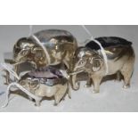 THREE EDWARDIAN SILVER NOVELTY PIN CUSHIONS, ALL IN THE FORM OF STANDING ELEPHANTS, TWO OF THE