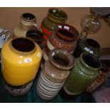 A COLLECTION OF NINE ASSORTED PIECES OF WEST GERMAN POTTERY, EIGHT VASES AND ONE SINGLE HANDLED