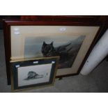 AFTER LILIAN CHEVIOT TWO BLACK TERRIER DOGS COLOURED PRINT SIGNED TOGETHER WITH A PRINT OF A MALE