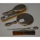 FIVE PIECE BIRMINGHAM SILVER DRESSING TABLE BRUSH AND MIRROR SET