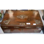 A 19TH CENTURY ROSEWOOD AND MOTHER OF PEARL INLAID WRITING SLOPE
