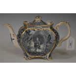 A VICTORIAN AESTHETIC MOVEMENT TRANSFER PRINTED TEA POT AND COVER, DECORATED WITH SCENES OF GIRLS