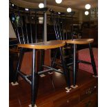 PAIR OF MID-20TH CENTURY EBONISED AND WOOD SPINDLE-BACK KITCHEN CHAIRS.