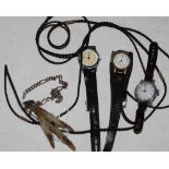 A WHITE METAL MOUNTED CLAW BROOCH, TIMEX WRISTWATCH, SEKONDA WRISTWATCH, INGERSOLL WRISTWATCH, WHITE