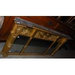 A 19TH CENTURY GILT WOOD OVER MANTEL MIRROR IN THE REGENCY TASTE, THE FRIEZE DECORATED WITH