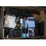 PHOTOGRAPHY INTEREST - BOX - ASSORTED CAMERAS, LENSES AND OTHER ACCESSORIES