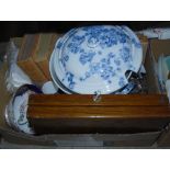 BOX - ASSORTED CERAMICS, PLATED WARE, BOOKS ON HORSEMANSHIP AND STEEPLE CHASING