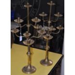 A PAIR OF LATE 19TH / EARLY 20TH CENTURY SIX LIGHT CANDELABRA IN THE GOTHIC TASTE