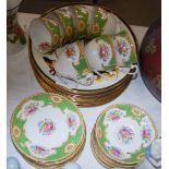 A GRAFTON CHINA GREEN GROUND AND FLORAL DECORATED PART TEA SET, TOGETHER WITH TWELVE FRANKLIN