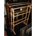 LATE 19TH CENTURY MAHOGANY TOWEL RAIL TOGETHER WITH A PINE TOWEL RAIL