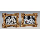 A PAIR OF 19TH CENTURY FRENCH LIMOGES ENAMEL PLAQUES, DECORATED EN GRISAILLE WITH PAIRS OF FIGURES