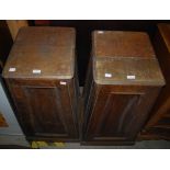 *A PAIR OF VICTORIAN OAK COUNTRY HOUSE RECTANGULAR SHAPED PLINTHS WITH HINGED TOPS AND GENTLY