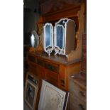 A 19TH CENTURY PINE KITCHEN DRESSER, THE UPRIGHT BACK WITH TWO OPEN SHELVES AND FIVE SMALL