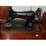 VINTAGE OAK-CASED SINGER SEWING MACHINE