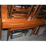 MID-CENTURY TEAK 'G PLAN' CONSOLE TABLE WITH TWO FRIEZE DRAWERS ON FOUR TAPERED CYLINDRICAL