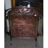 EARLY 20TH CENTURY ARTS AND CRAFTS CAST METAL AND COPPER FIRE SCREEN, THE HAMMERED COPPER SCREEN