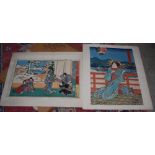 TWO 19TH CENTURY JAPANESE WOODBLOCK PRINTS, INCLUDING ONE OF A KABUKI FIGHT SCENE IN THE SNOW,