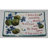 A WEMYSS WARE PIN DISH, INSCRIBED 'I LOOKED FOR SOMETHING SWEET TO SEND YOU AND THE VIOLETS ASKED IF