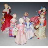 FIVE ASSORTED ROYAL DOULTON FIGURES TO INCLUDE - 'TOP O' THE HILL HN1849', 'THE LITTLE BRIDESMAID