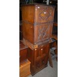*TWO 19TH CENTURY OAK COUNTRY HOUSE COMMODES, ONE WITH GOTHIC TRACERY DETAIL, THE OTHER IN THE