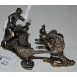 FOUR ASSORTED LONDON CAST SILVER MINIATURE FIGURES, MAKERS MARK T C J TO INCLUDE SEATED FIGURE