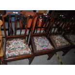 SET OF FIVE LATE 19TH/ EARLY 20TH CENTURY MAHOGANY DINING CHAIRS IN GEORGE III STYLE WITH NEEDLEWORK