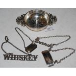 AN EDINBURGH SILVER WINE/PORT STRAINER, MAKERS MARK OF HAMILTON & INCHES, INSCRIBED 'TO THE DEPOT,