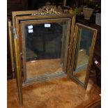 A 20TH CENTURY GILT WOOD TRIPLE PLATE DRESSING TABLE MIRROR WITH RIBBON TIED SURMOUNT