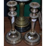 A PAIR OF SHEFFIELD PLATE CANDLESTICKS