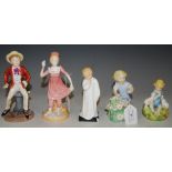 A GROUP OF FIVE ASSORTED CHINA FIGURES TO INCLUDE ROYAL WORCESTER THE DANDELION MODELLED BY DOUGHTY,