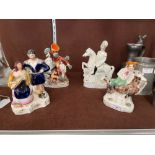 A COLLECTION OF FOUR ASSORTED STAFFORDSHIRE POTTERY FIGURE GROUPS TO INCLUDE BOY AND GOAT, MALE