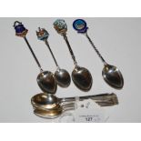 A SET OF SIX SHEFFIELD SILVER ART DECO COFFEE SPOONS, MAKERS MARK OF L A, TOGETHER WITH FOUR
