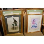 FOUR FRAMED DECORATIVE PICTURES, INCLUDING TWO BOTANICAL STUDY LITHOGRAPHS, A FRAMED PRINT OF ROSES,