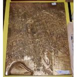 A LATE 20TH CENTURY CAST BRASS RELIEF OF THE LANDSCAPE OF CENTRAL EDINBURGH, UNSIGNED, 44CM LONG X